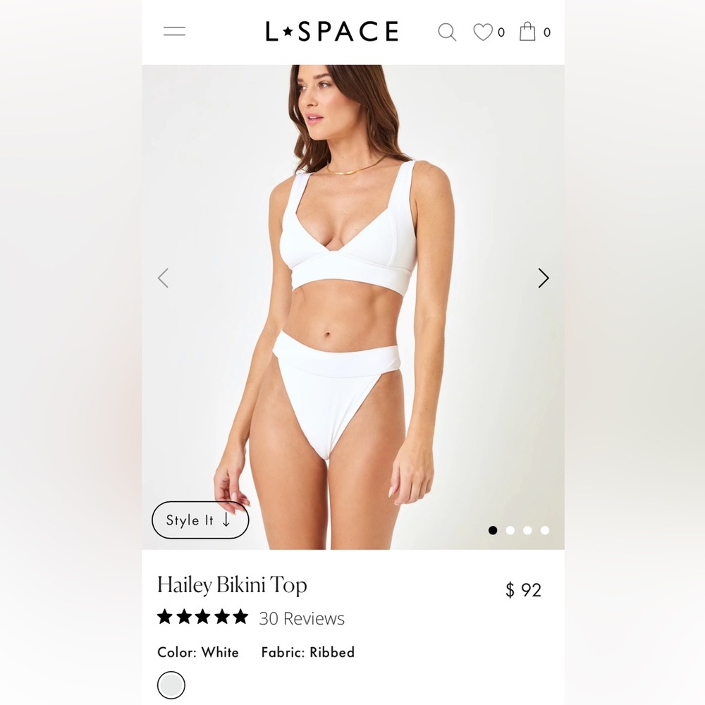 L*Space Hailey Bikini Top. BNWT. Color White. Size M